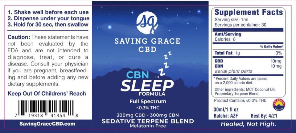 Saving Grace CBD + CBN Oil Label